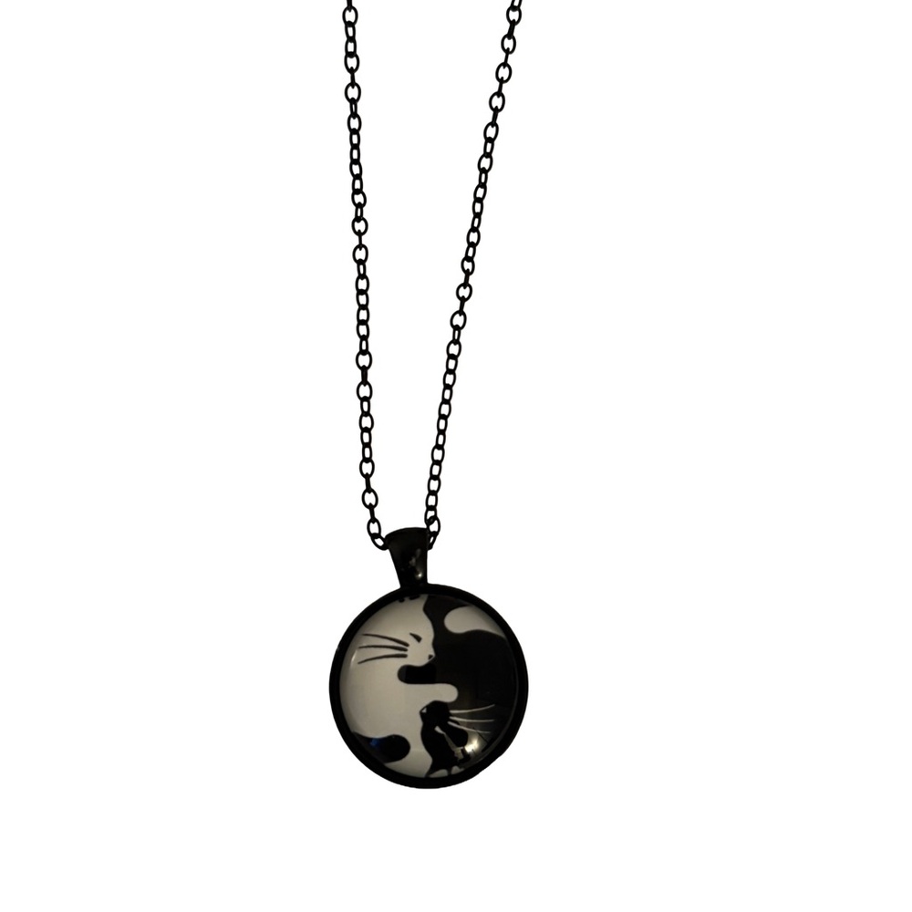 Elegant Black and White Cat Pendant Necklace